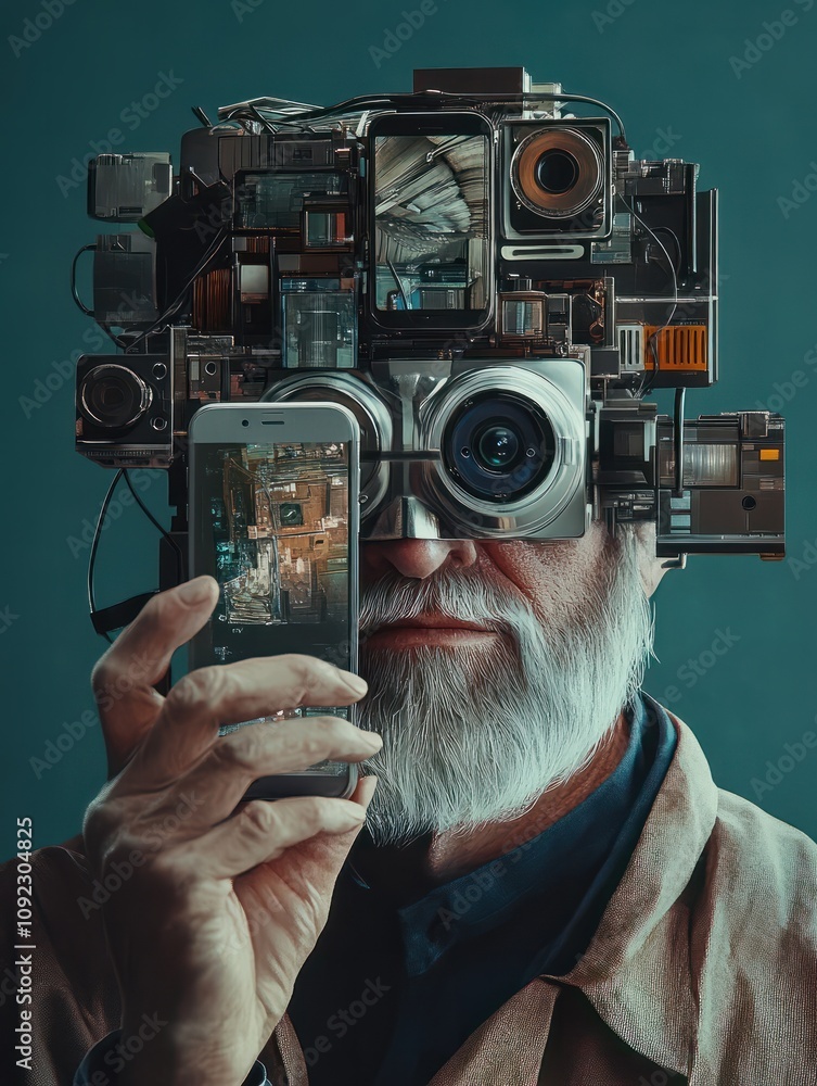 Poster man with modular phone.