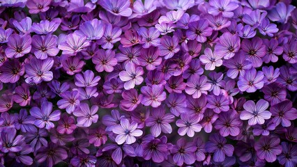 Obraz premium Top view of vibrant purple flowers in full bloom on green foliage 