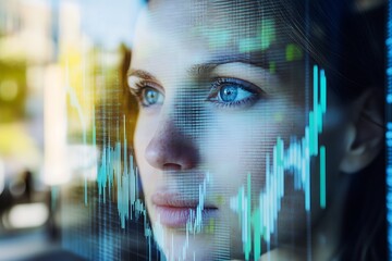 Woman Observing Financial Market Data Display