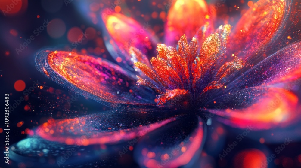 Poster a flower with a lot of sparkles on it