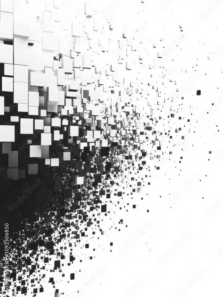 Poster pixel mosaic. pixelated pattern, dispersion grayscale background. business art gradient, square flyi