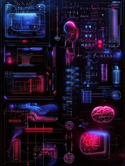 Obraz premium A stunning visualization of a high-tech neural network interface, blending vivid neon colors and intricate circuit patterns, symbolizing the fusion of technology and human cognition.