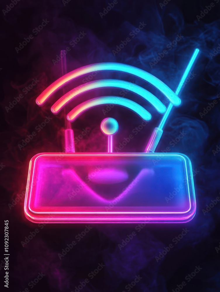 Poster router neon icon. elements of internet things set. simple icon for websites, web design, mobile app,