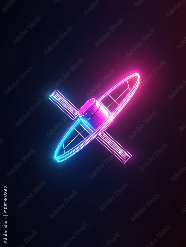 Poster satellite neon icon. elements of internet things set. simple icon for websites, web design, mobile a
