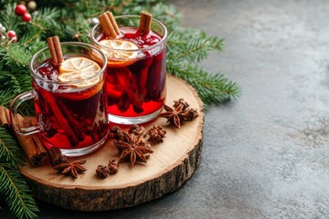 Aromatic mulled wine is warming on a cold winter day with its spices and orange slices