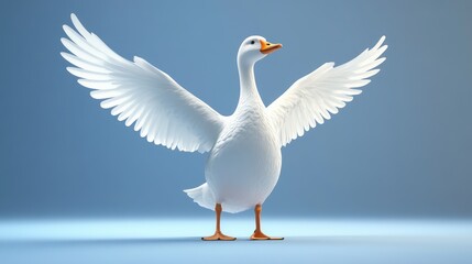 Fototapeta premium White goose with wings spread.