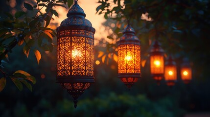 Fototapeta premium Arabesque Lanterns for Cultural Celebrations and Warm Glow