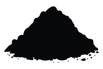 Heap of dirt vector illustration. Black soil pile silhouette, dirt or humus mound. Pile of ground. Design element isolated on white background.