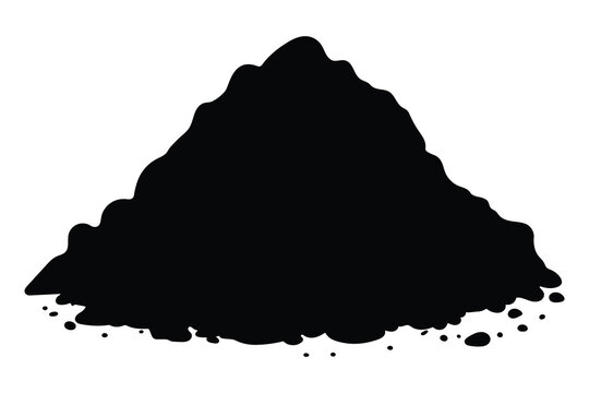 Heap of dirt vector illustration. Black soil pile silhouette, dirt or humus mound. Pile of ground. Design element isolated on white background.