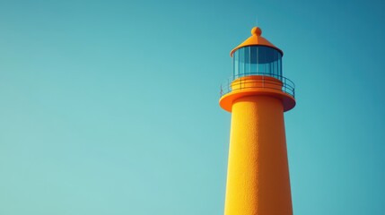 Orange lighthouse against blue sky. (1)
