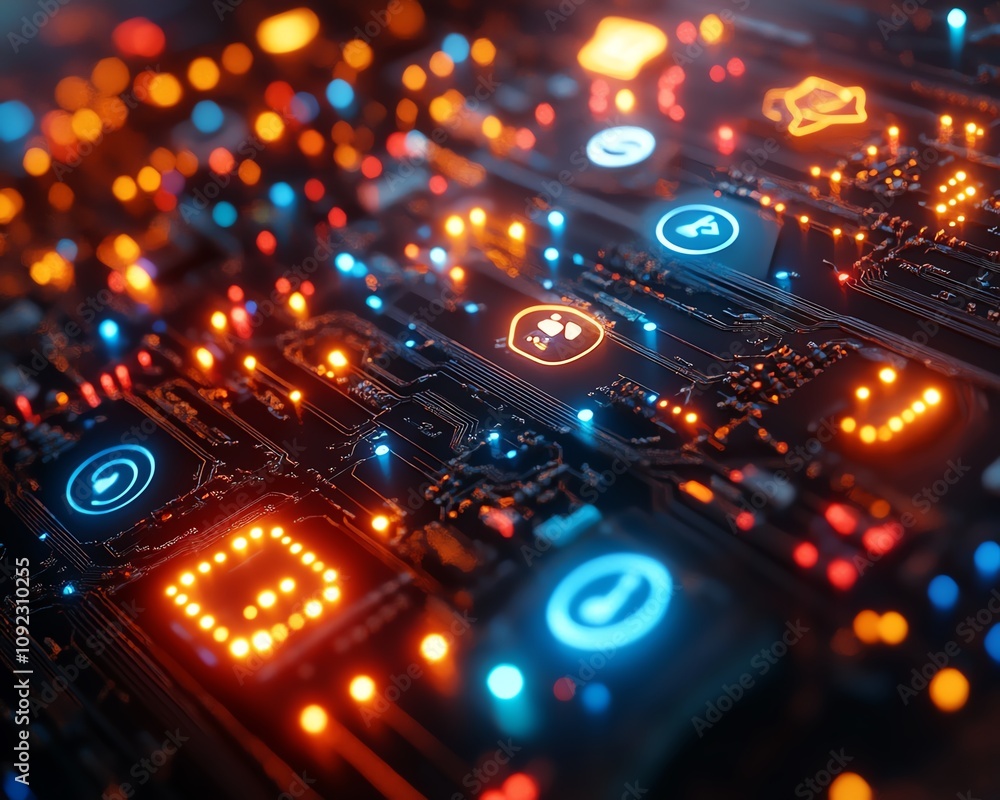 Poster 3d rendering of internet network and social media connection, glowing user icons, digital data flow 