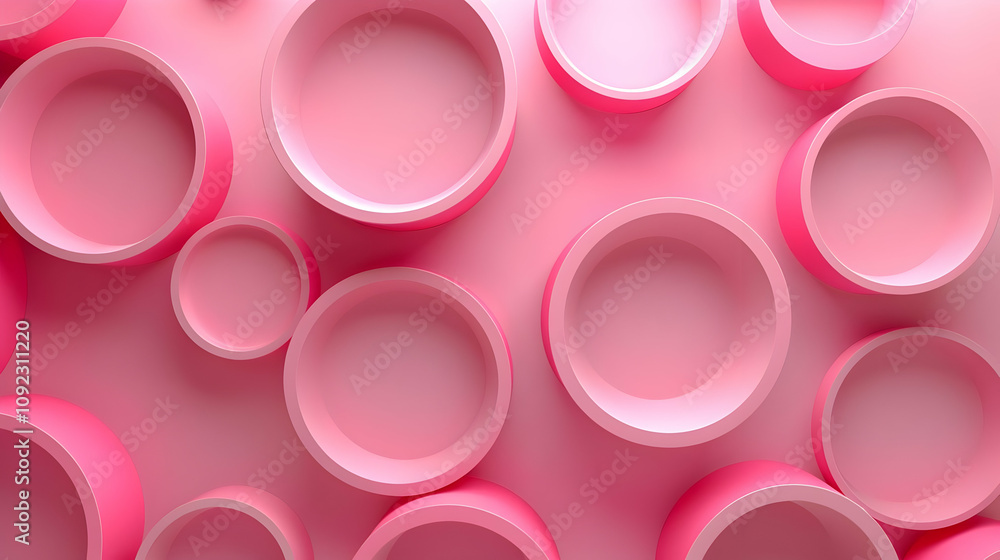 Poster pink abstract 3d background with overlapping circles