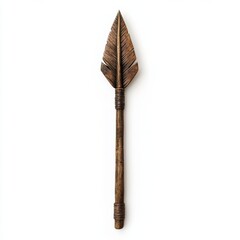 Traditional wooden arrowhead with detailed carving on white background