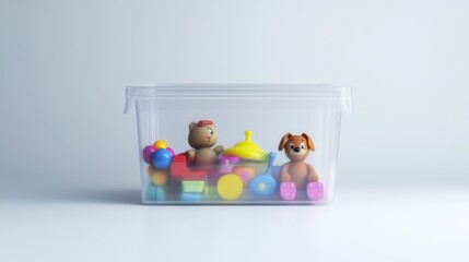 Obraz premium Toys in clear storage box.