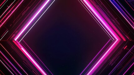 Obraz premium Abstract neon glowing pink and purple diamond frame on dark background.