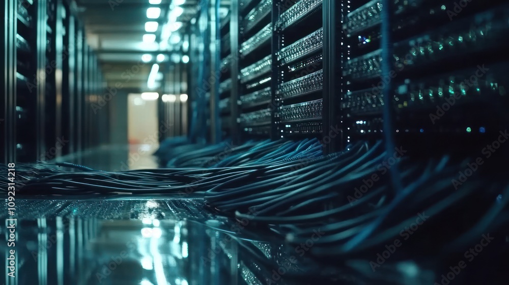 Poster server room network cables data center infrastructure