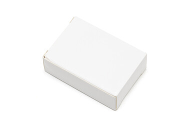 empty plain rectangle paper or cardboard box. small mock up box. Isolated in white background.