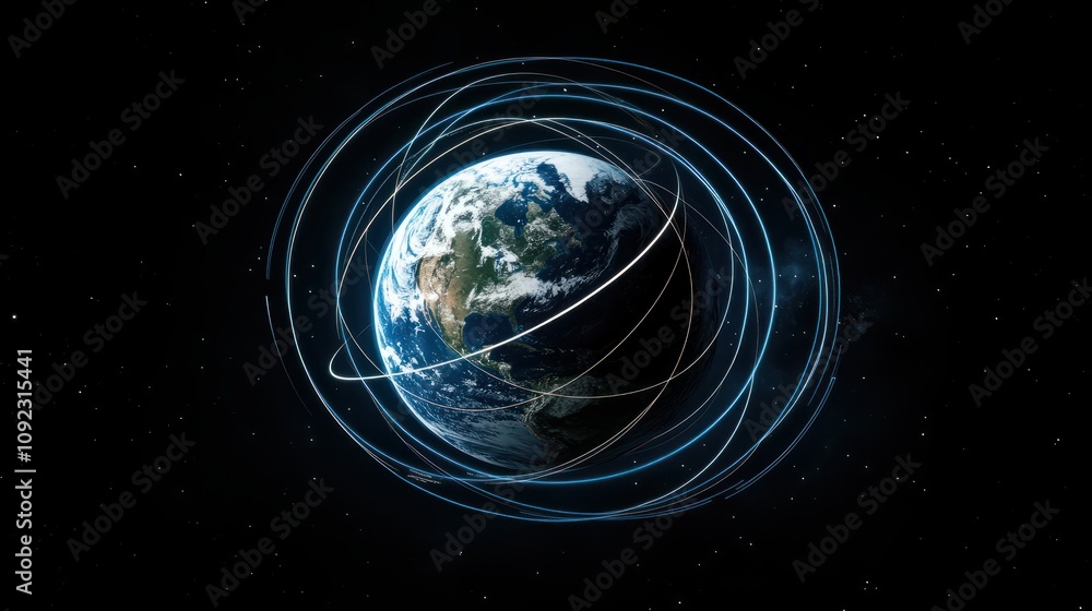 Poster connection lines around the earth's surface, future technology backdrop with circles and lines. inte
