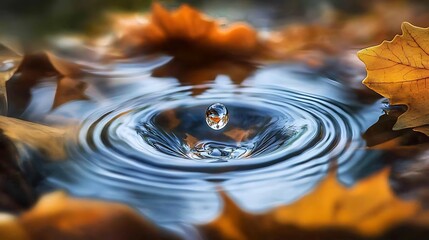 Autumn Leaves Encircle A Water Droplet Impact