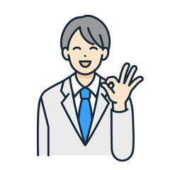 Fototapeta premium 手でOKサインをして微笑む男の子。制服を着た男性のベクターイラスト素材。