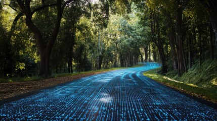 Digital data flow on road in concept of cyber global communication and coding with graphic creating vision of fast speed transfer to show agile digital transformation. disruptive innov : Generative A