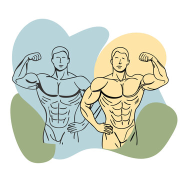 recommend clip art: Strength in Unity: Two muscular men stand side by side, flexing their biceps in a symbol of strength and determination. Their outline forms a powerful image of fitness and ambition.