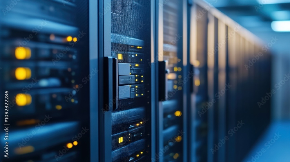Poster Illuminated Server Racks In A Modern Data Center