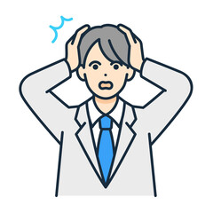 Fototapeta premium 制服を着た男の子が頭を抱えるイラスト。慌てる学生のベクター素材。