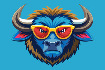 head of a bafallow wear a color sunglass angry face vector illustration 