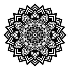 Geometric mandala pattern design black and white background 
