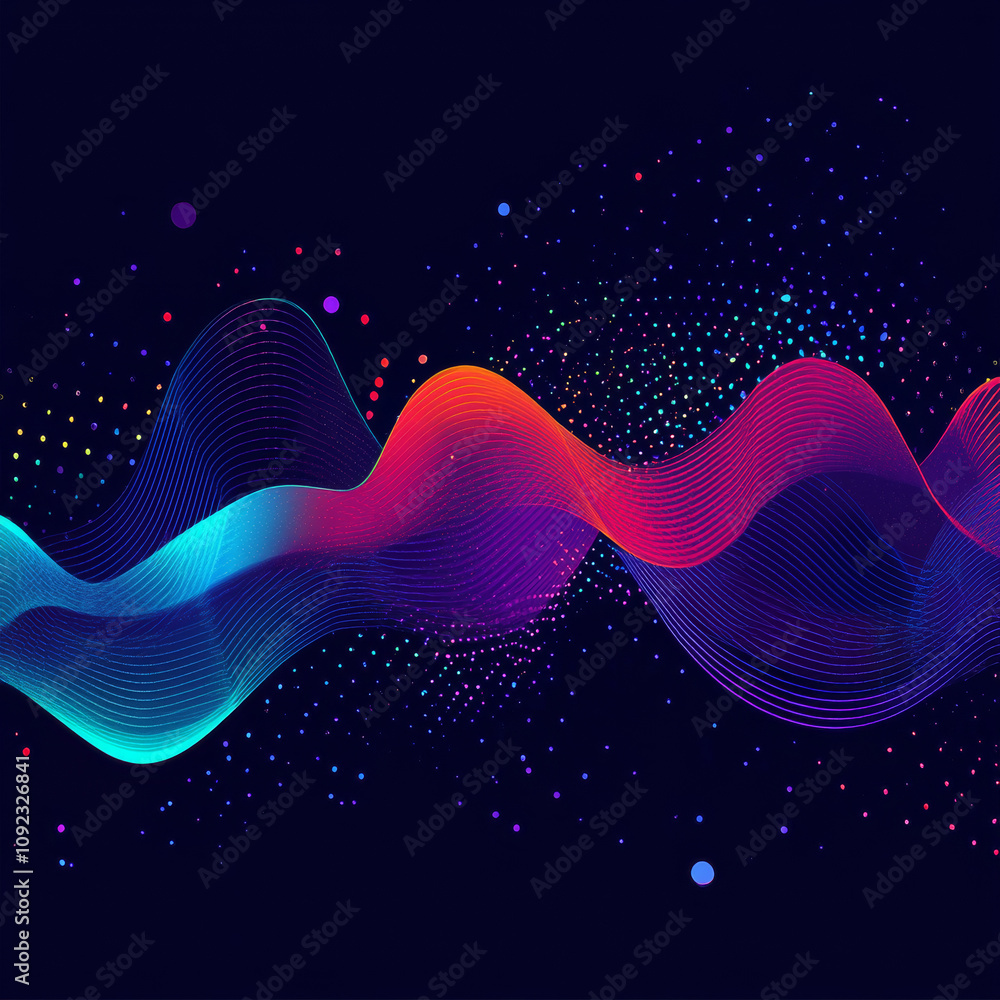 Poster a colorful equalizer wave background in vector format, designed with dynamic, flowing waves in vibra