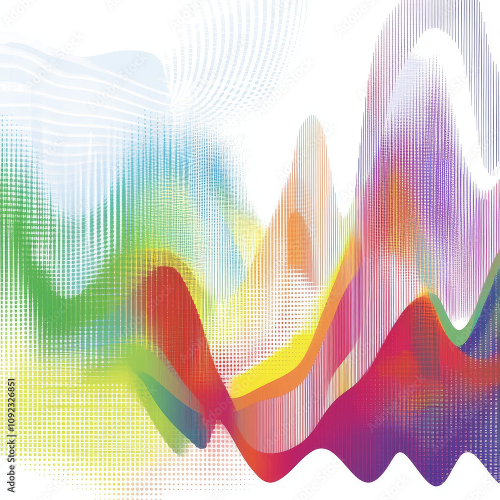 Poster a colorful equalizer wave background in vector format, designed with dynamic, flowing waves in vibra