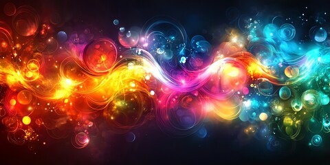 Fototapeta premium Vibrant abstract artwork with swirling colors, luminous orbs, and glowing particles.