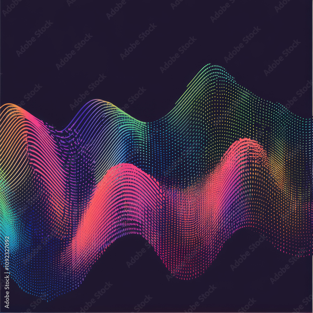 Poster a colorful equalizer wave background in vector format, designed with dynamic, flowing waves in vibra
