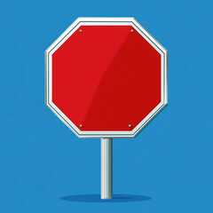 Illustrative Minimalist Red Stop Sign on Blue Background