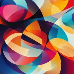 Obraz premium A vibrant collection of geometric shapes forms an abstract pattern, with overlapping colors and dynamic structures that create a visually engaging composition. The design is rich in color and depth, w