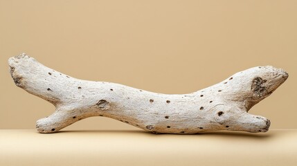 Obraz premium A smooth piece of driftwood on a neutral background.