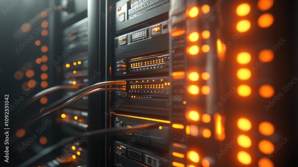 Poster illuminated server rack displays active network connections