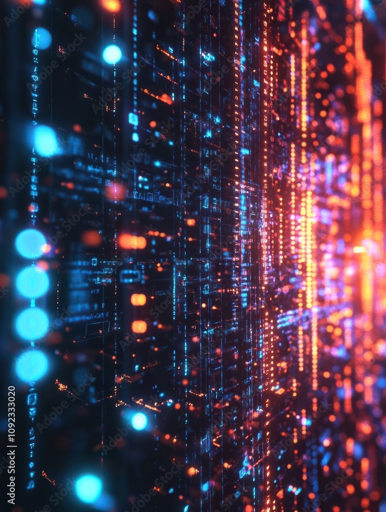 Poster cryptocurrency blockchain network background. bright glowing symbols. futuristic big data informatio