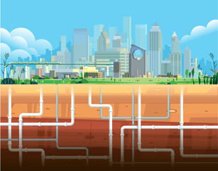 Underground Water drainage Pipe System under modern city town Suburb settlement