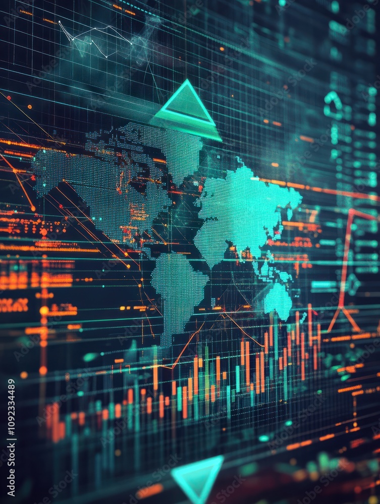 Poster ethereum cash coin on hud background with bull trading stock chart and polygon world map. blockchain