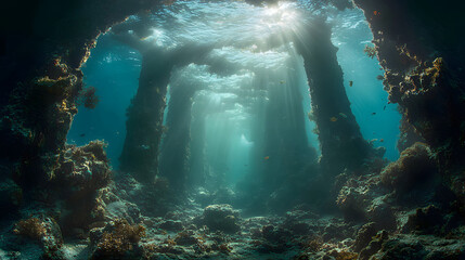 Obraz premium Capturing the Essence of Underwater Life at Florida Keys' Artificial Reefs, a Diverse Community Flourishing Amongst Vibrant Coral Formations