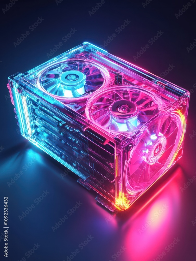 Poster gpu neon icon. elements of internet things set. simple icon for websites, web design, mobile app, in