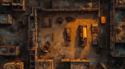 Aerial View Construction Site Buildings Excavator Heavy Machinery Earthworks