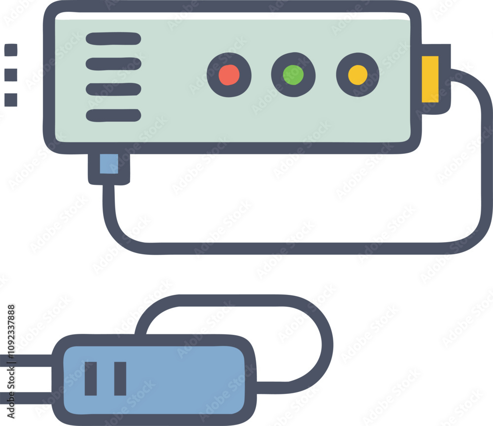 Poster multimedia connection hub with cables icon, illustration of a multimedia connection hub featuring in