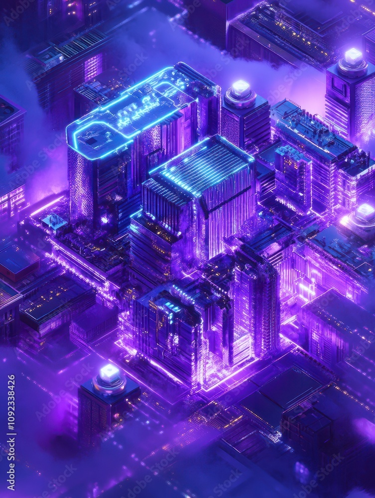 Poster isometric blockchain technology landing page concept. blockchain finance, stock exchange and global 