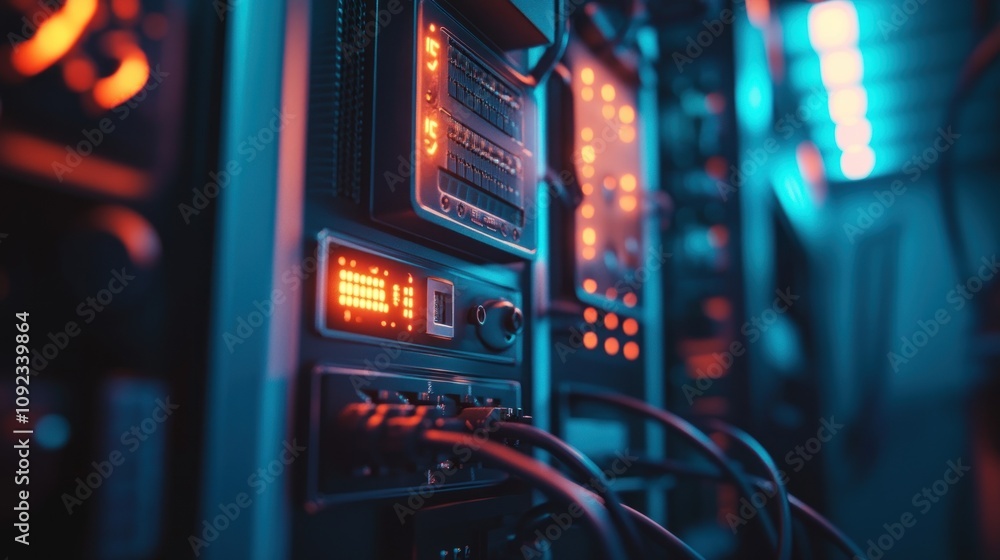 Poster Illuminated Network Server Rack Displays Data