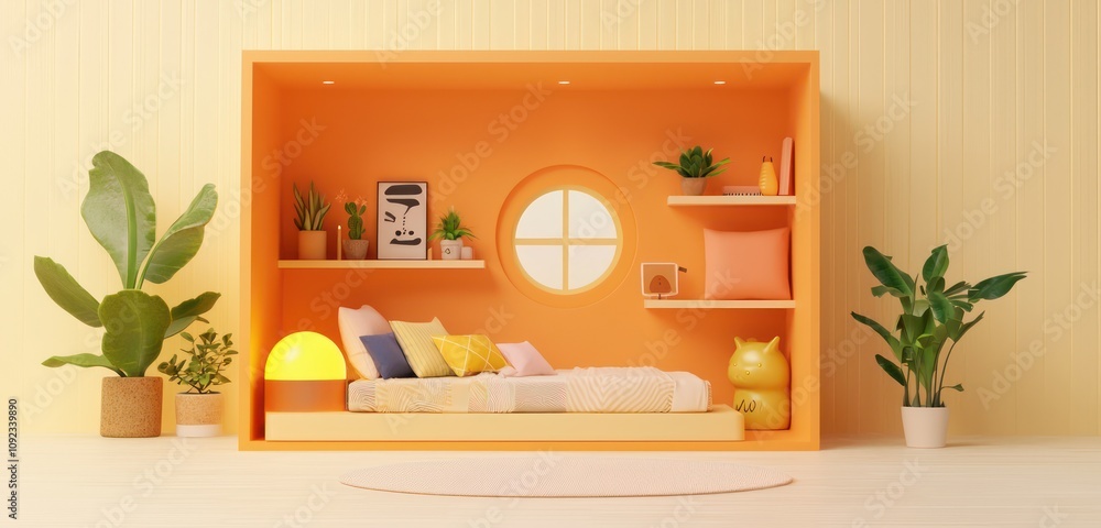 Poster Visual representation of a lodging facility in 3D icon form.