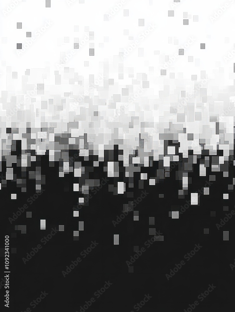 Poster pixel mosaic. pixelated pattern, dispersion grayscale background. business art gradient, square flyi