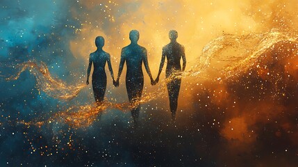 Fototapeta premium Human connection and cosmic unity digital art abstract universe